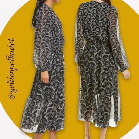 A.L.C. Silk Blend Flowy Floral Long-Sleeve Midi Dress NWT Size 4 - Picture 4 of 17